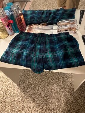 Medium Navy Green Plaid Lounge Shorts